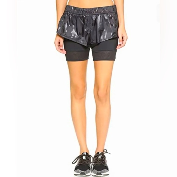 Adidas by Stella McCartney Pants - Adidas Stella McCartney Layered Running Shorts Faux Leather Shine Black Sz L